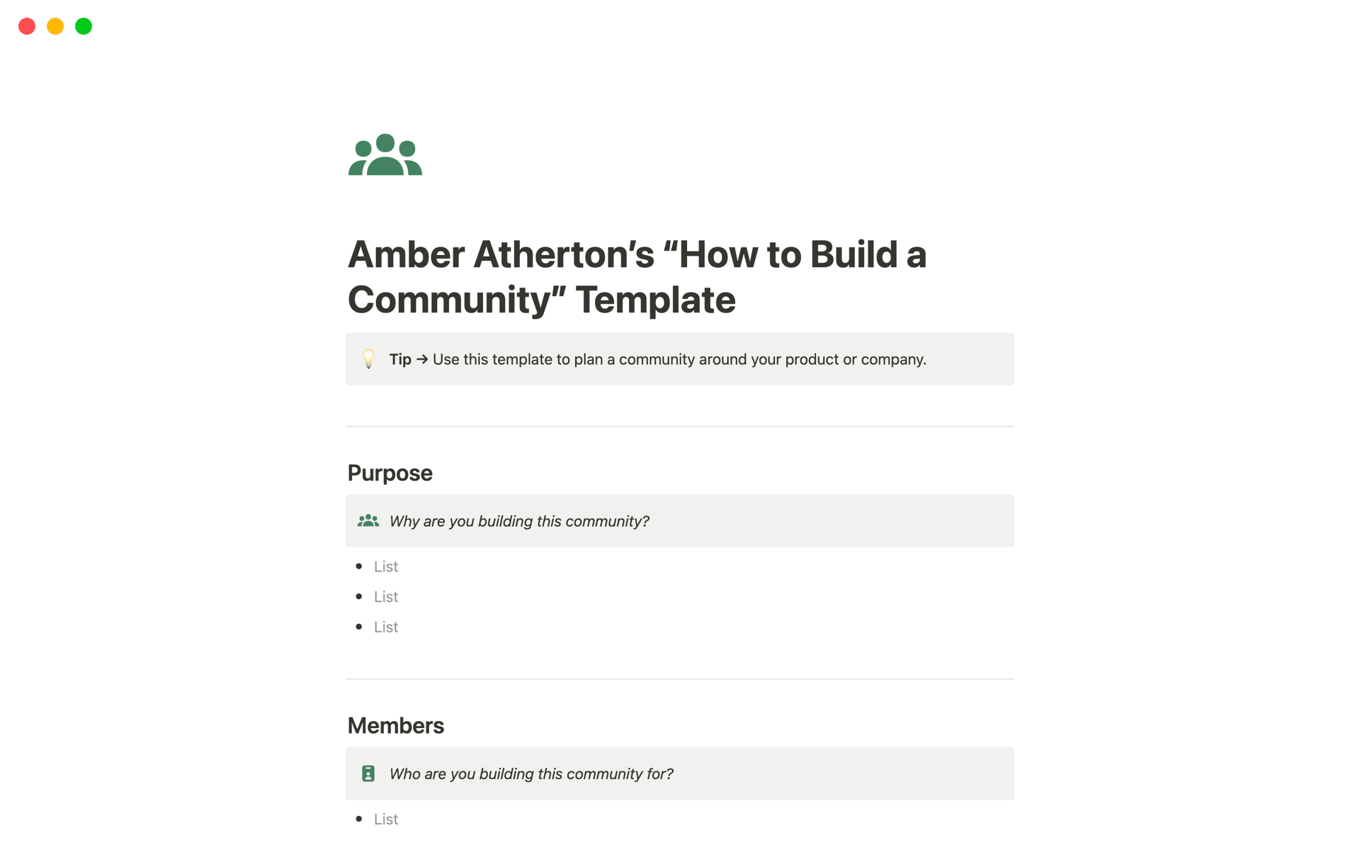Aperçu du modèle de How to Build a Community