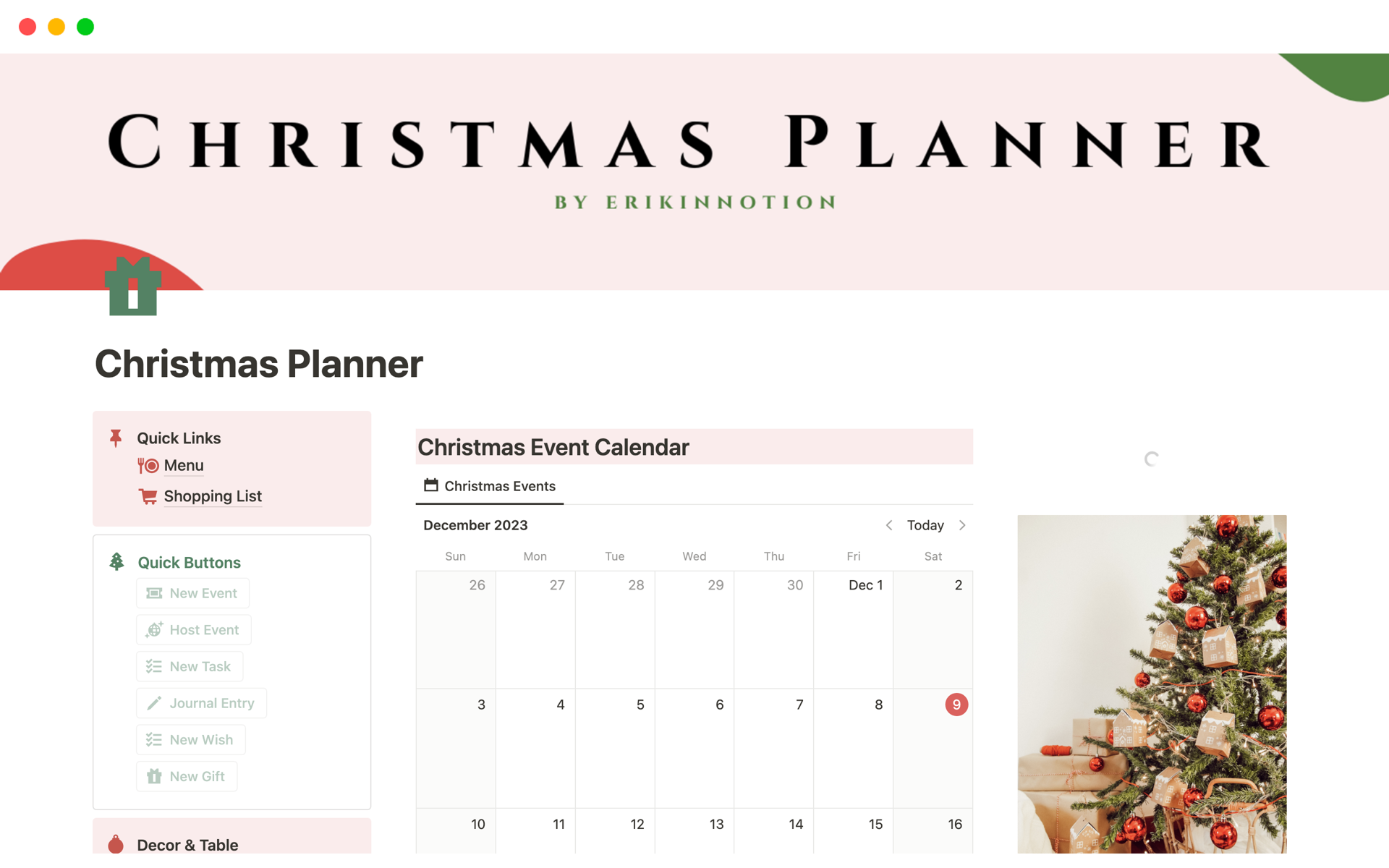 Eine Vorlagenvorschau für Christmas Planner