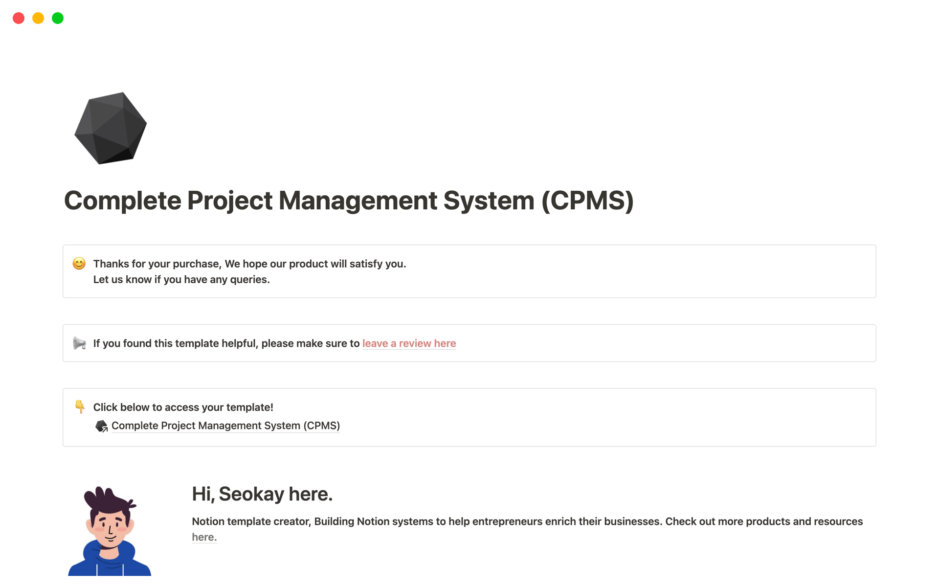 Eine Vorlagenvorschau für Complete Project Management System (CPMS) 