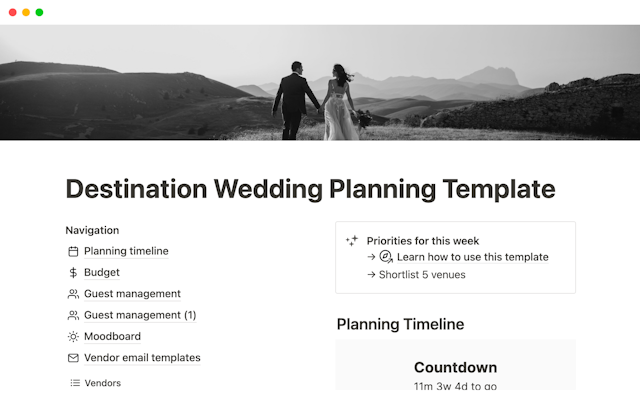 Destination Wedding Planning Template
